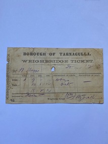 Invoice Borough of Tarnagulla Weighbridge Ticket to T. Ison, 190?