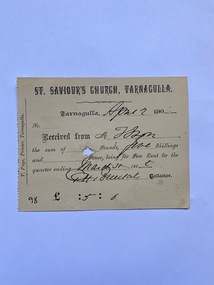 Receipt from St Saviour's Church, Tarnagulla, for Pew Rent, T. Ison, 1906