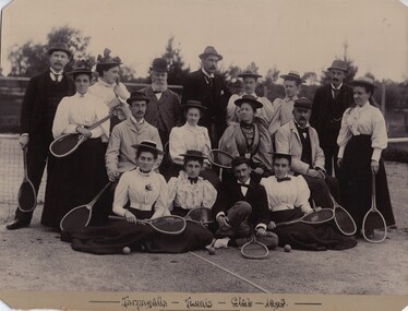 Photo of Tarnagulla Tennis Club, 1895. Thomas Comrie at rear next to Dr. Phillip Donovan