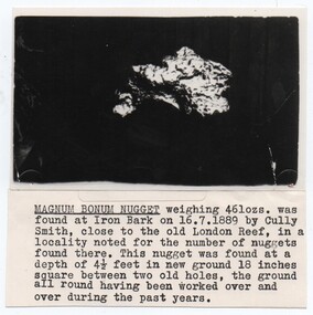 Photograph of the Magnum Bonum Gold Nugget, discovered 1889