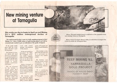 Newspaper, North Central News, 1995, a page featuring Reef Mining NL's activities at Tarnagulla