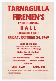 Flyer Tarnagulla Firemen's Ball, 1969