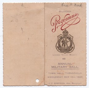 Dance Card and Programme, Annual Military Ball, Tarnagulla, 1929