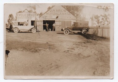 Photograph of James Garage prior to relocation, c.1928