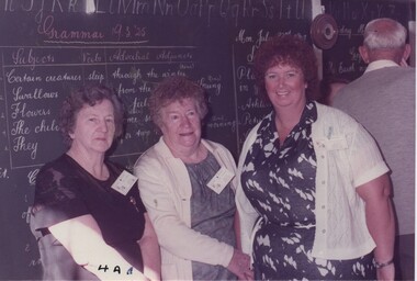 Photo, School Reunion 1983, from left: Rachel Pearl McIver (Lamprell), Clara May Beasley (Lamprell), Norma Condick (Williams), Les Williams