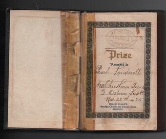 Bible Presented to Pearl Lamprell, Tarnagulla Methodist Sunday School, 1925