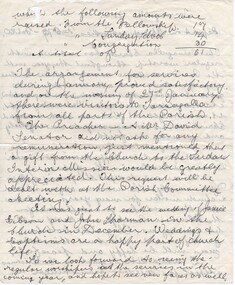 Handwritten Address by James Allen, Centenary of the Tarnagulla Presbyterian Church., 1963