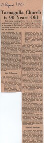 Newspaper Clipping, Tarnagulla Presbyterian Church 90th Anniversary, 1953