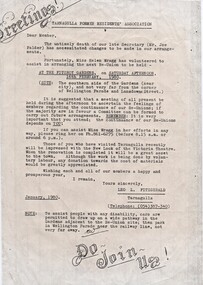 Tarnagulla Former Residents' Association, Invitation to Reunion, 1980
