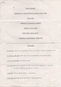 Media Release - Centenary of the Inglewood-Dunolly Railway Line, 1988