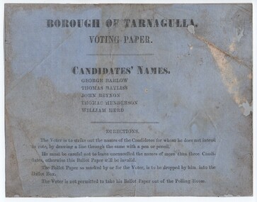 Borough of Tarnagulla Voting Paper, 1865 Council Elections