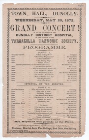 Programme for Dunolly Hospital Concert by Tarnagulla Harmonic Society, 1872