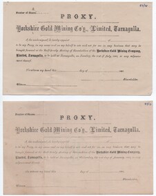 Four Blank Share Certificates for Old Poverty Reef Mining Co., 188?. Probably relate to Charles Dicker of Dunolly