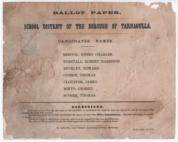 Ballot Paper for the School District of the Borough of Tarnagulla, c.1866