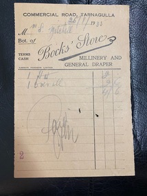 Invoice Bock's Store, Tarnagulla to Stan Mitchell, 1935
