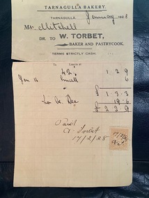 A series of Invoices  W. Torbet, Tarnagulla Bakery,  to Stan Mitchell, 1927-28