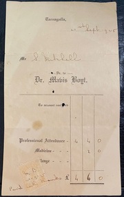 Invoice Dr. Mavis Boyt of Tarnagulla to S. Mitchell, 1925