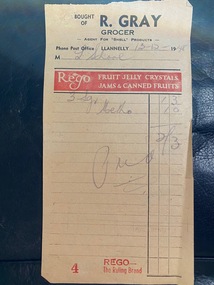 Two Invoices R. Gray, Grocer, Llanelly, to Llanelly School, 1948 and 1949