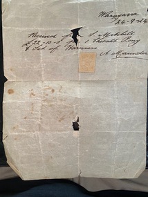 Receipt from A. Maunder to Stan Mitchell, 1924, for sale of a horse