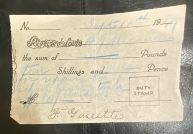 Receipt from F. Guscetti to A.J. Alexander for repairs to Llanelly School Fence, 1949