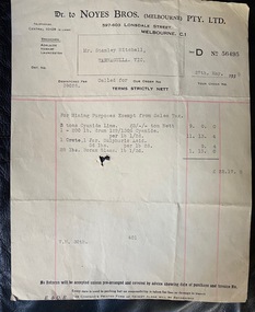 Three Receipts from Noyes Brothers of Melbourne to Stanley Mitchell Syndicate for Gold Cyaniding chemicals