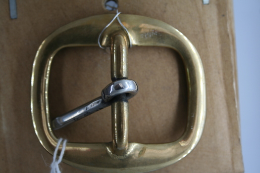 Brass sledge buckle with steel tongue used on horse accessories