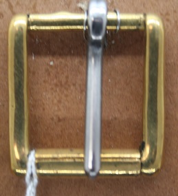 Brass bodied hal;f buckle with steel tongue imported and used by Holden and Frost in the manufacture of horse tackle