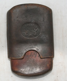 Leather case to hold matches as manufactured by Holden and Frost