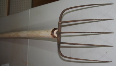 five prong agricultural fork with wooden handle supplied by Holden and Frost
