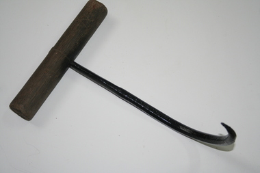 Steel bale hook used in shearing sheds for holding or moving bales of wool