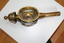 Oval faced carriage lamp with red dimple on rear Clear glass sides with cross bars over.