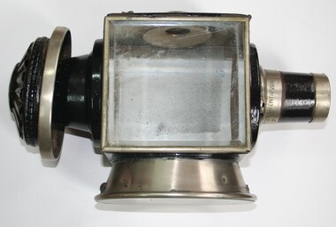 Square shaped carriage lamp, brass and black enamel