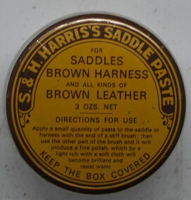 Paste for the preservation of leather goods. Made by S and H Harris