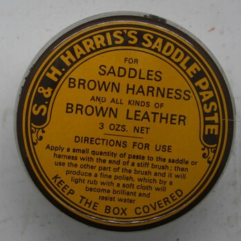 Paste for the preservation of leather goods. Made by S & H Harris