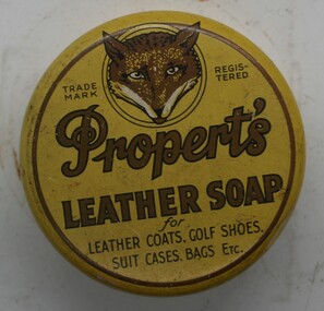 Round tin with yellow lid with instructions and trade mark