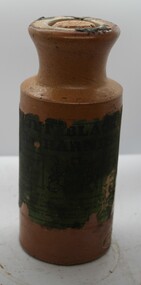 Short round ceramic bottle with cork stopper