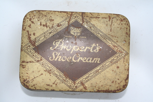 Rectangular tin container for holding shoe polish