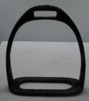 Black painted metal stirrup, oval top, with flat foot plate