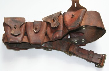 Brown leather Bandolier with 9 ammunition pouches attatched
