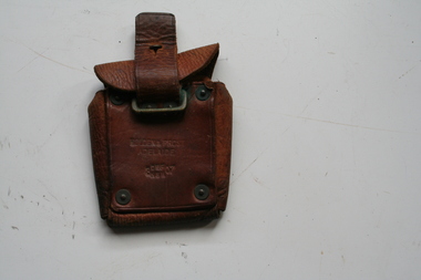 Brown leather ammunition pouch cover lid stud fastened