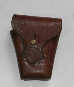 Brown leather pouch used by soldiers to carry spare ammunition