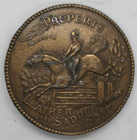 Brass belt buckle advertising Properts leather and saddle soap