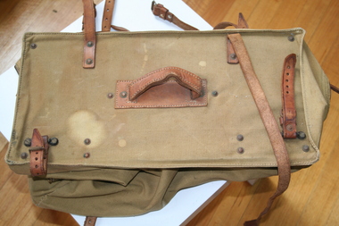 Utilitarian canvas bag with leather straps for various functions