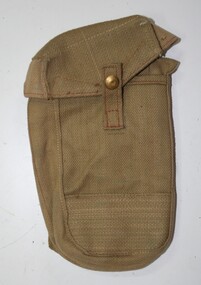 Cotton webbing pouch for attachment to a belt. Carrying munitions or other objects
