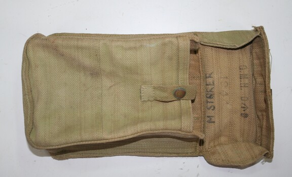 Single canvas ammunition pouch, brass press stud to hold cover over