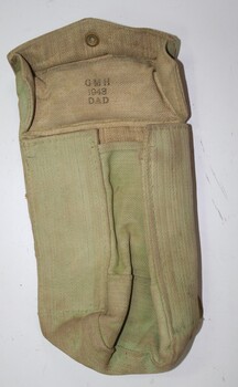 Army green webbing ammunition pouch with brass fastening for lid