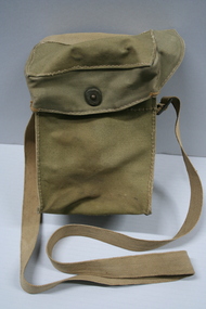 Military green canvas shoulder bag as used by the military.