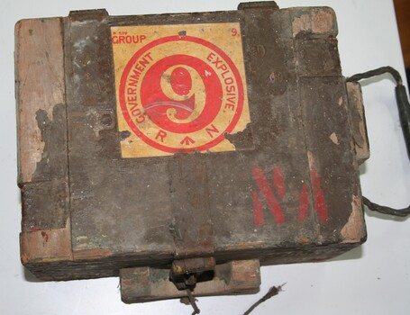 Wooden box with lid to hold cartridges