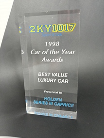 perspex trophy for 1998 car of the year
