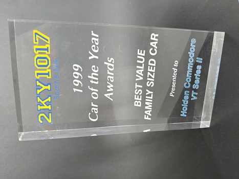perspex trophy for 1999 car of the year
